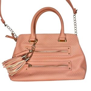 Peach Perforated Satchel Bag with Tassel Charm by EIGHT | Under One Sky